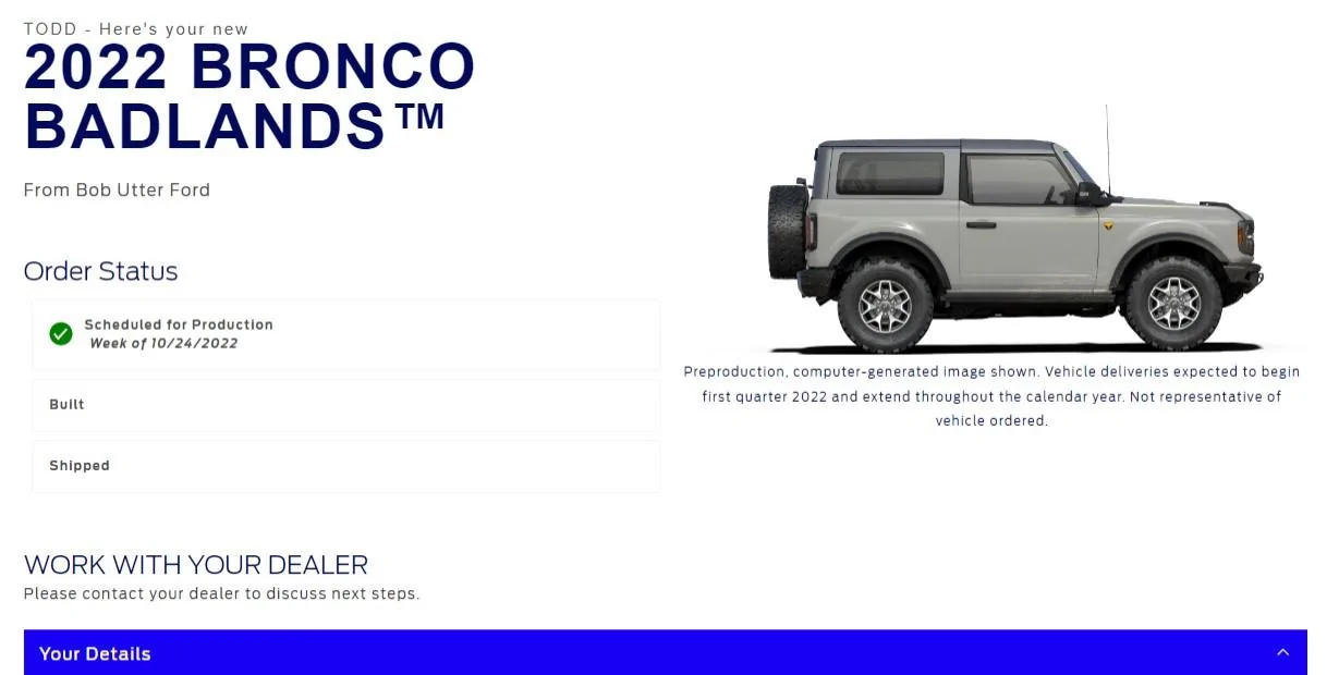 Ford Bronco build week 10/24 bronco scheduling
