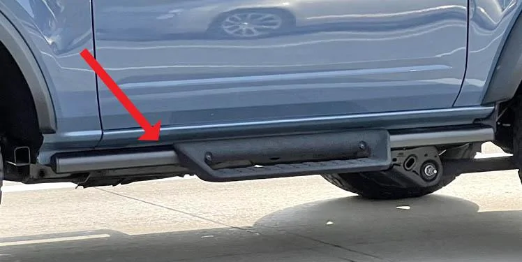 Ford Bronco Azure Gray Metallic 2023 Bronco (w/ new rock rails design) -- first look sighting rock rails to accommodate the optional hoop st