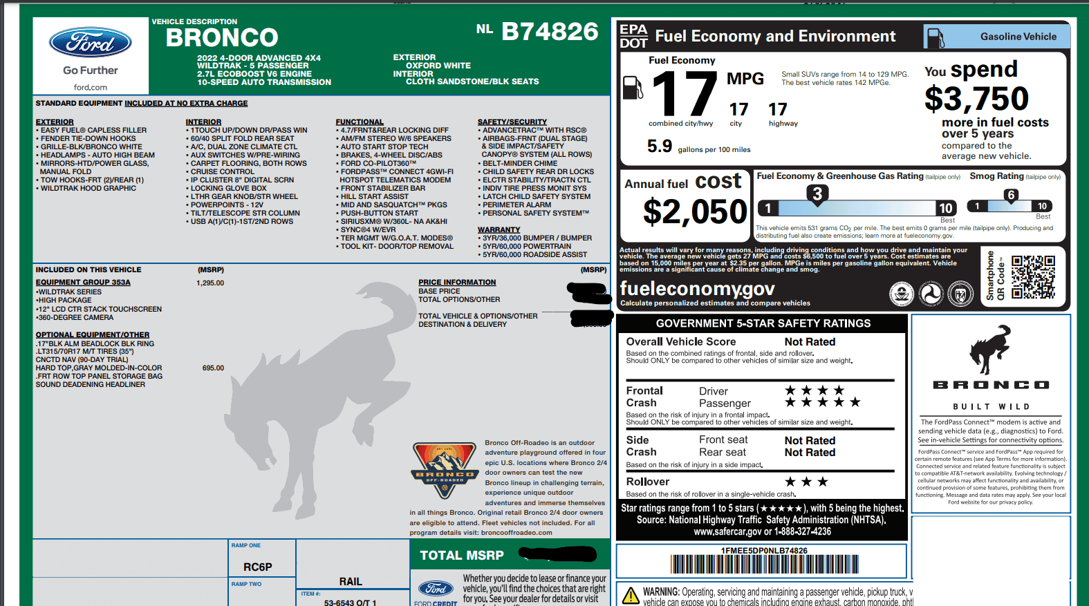 Ford Bronco 9/26/2022 Build Week Thread with Spreadsheet Bronco Sticker No price