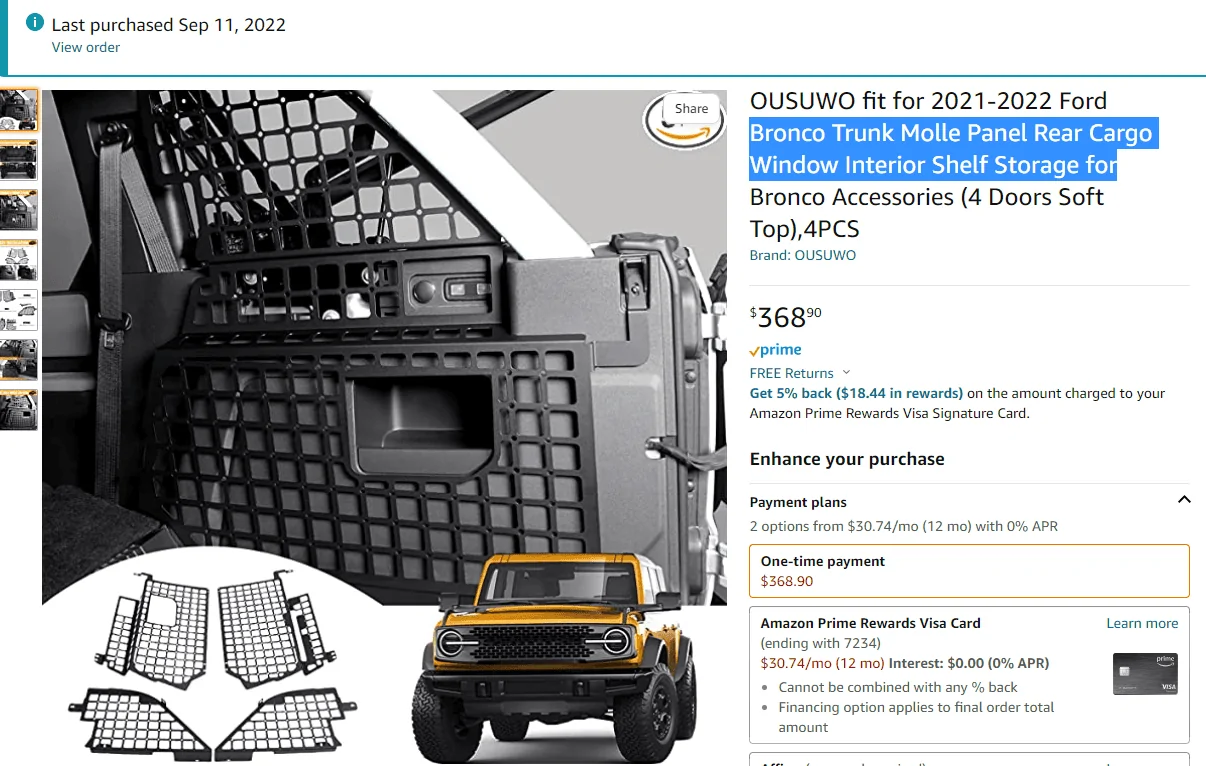 Ford Bronco Repainted Scratched Rear Cargo Panels Prior to Installing Rear Molle Panels Over Them 1663884850296