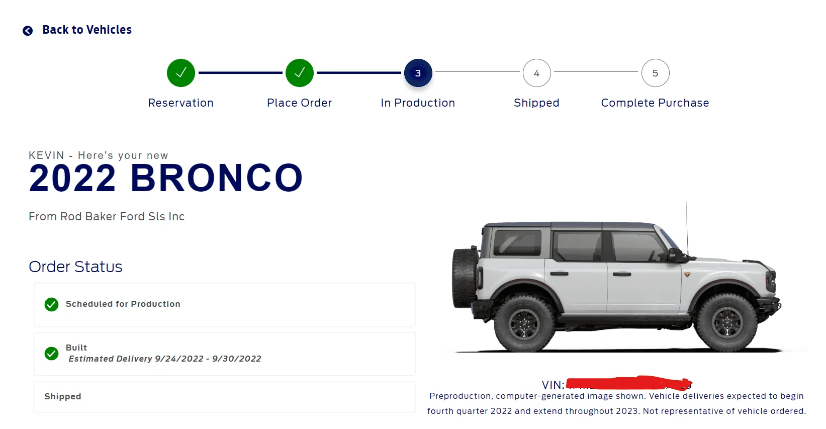 Ford Bronco 9/19/22 Build Week Bronco Status