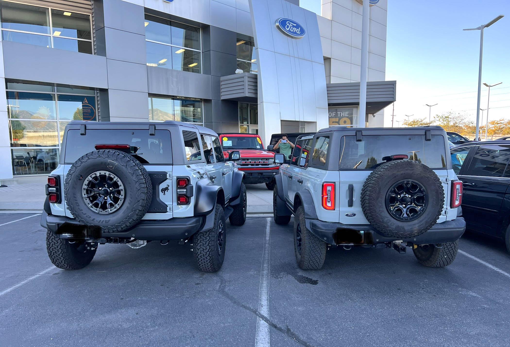 Ford Bronco Spotted: Bronco Raptor Cactus Gray next to my Badlands Sasquatch Cactus Gray F73ED885-0A8F-4ABB-8518-F894B2A2ACF5