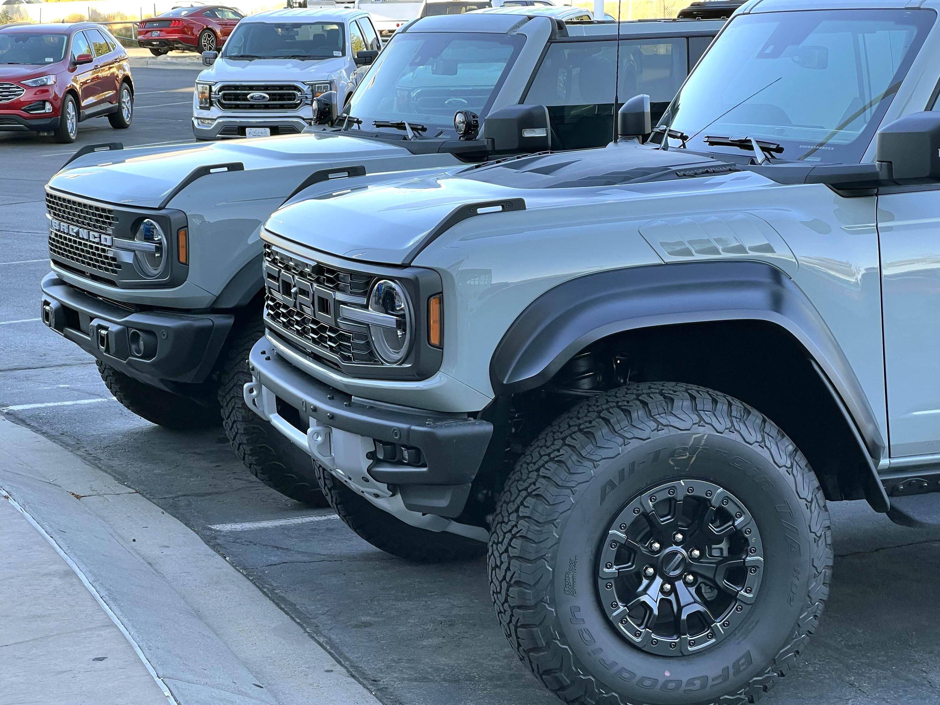 Ford Bronco Spotted: Bronco Raptor Cactus Gray next to my Badlands Sasquatch Cactus Gray 3DFE1F94-B96A-4CEA-94E1-81BA098AE6DD