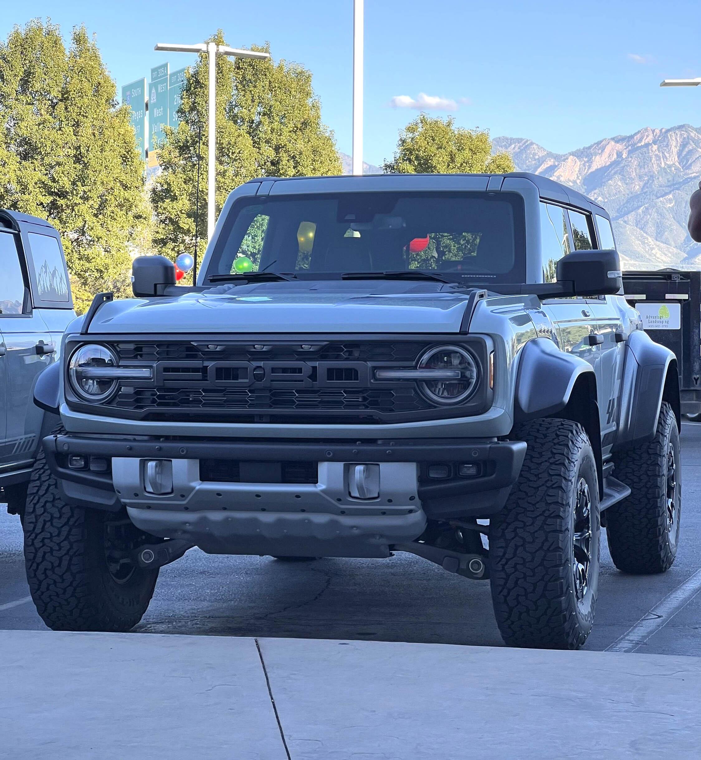 Ford Bronco Spotted: Bronco Raptor Cactus Gray next to my Badlands Sasquatch Cactus Gray 99FABFC3-AB43-4CB9-8F8E-1DAAC5CD7C29