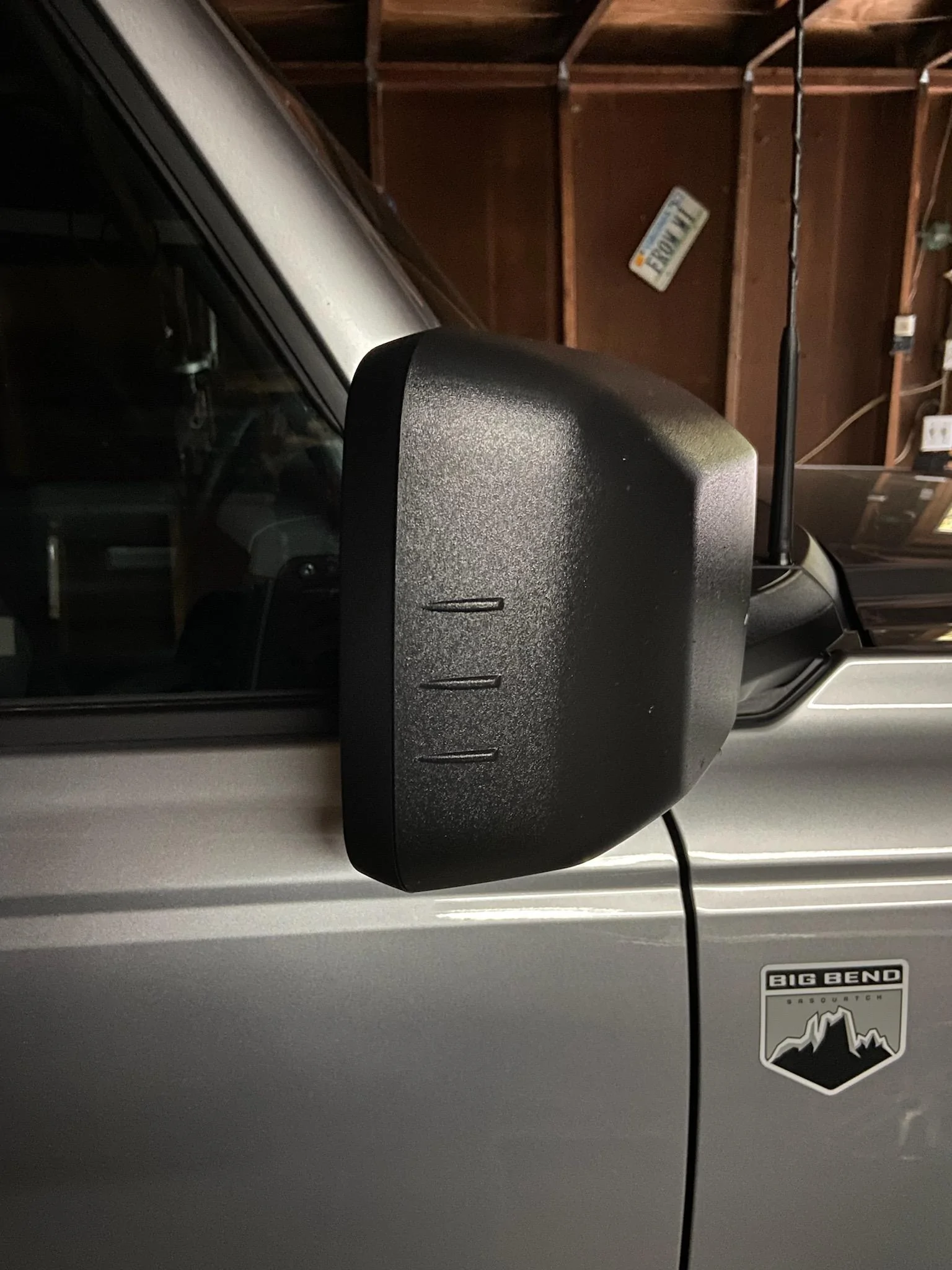Ford Bronco Redesigned mirror caps with whistle reducing / eliminating strakes -- implemented by Mirror Whistling Fix TSB IMG_20220925_183721