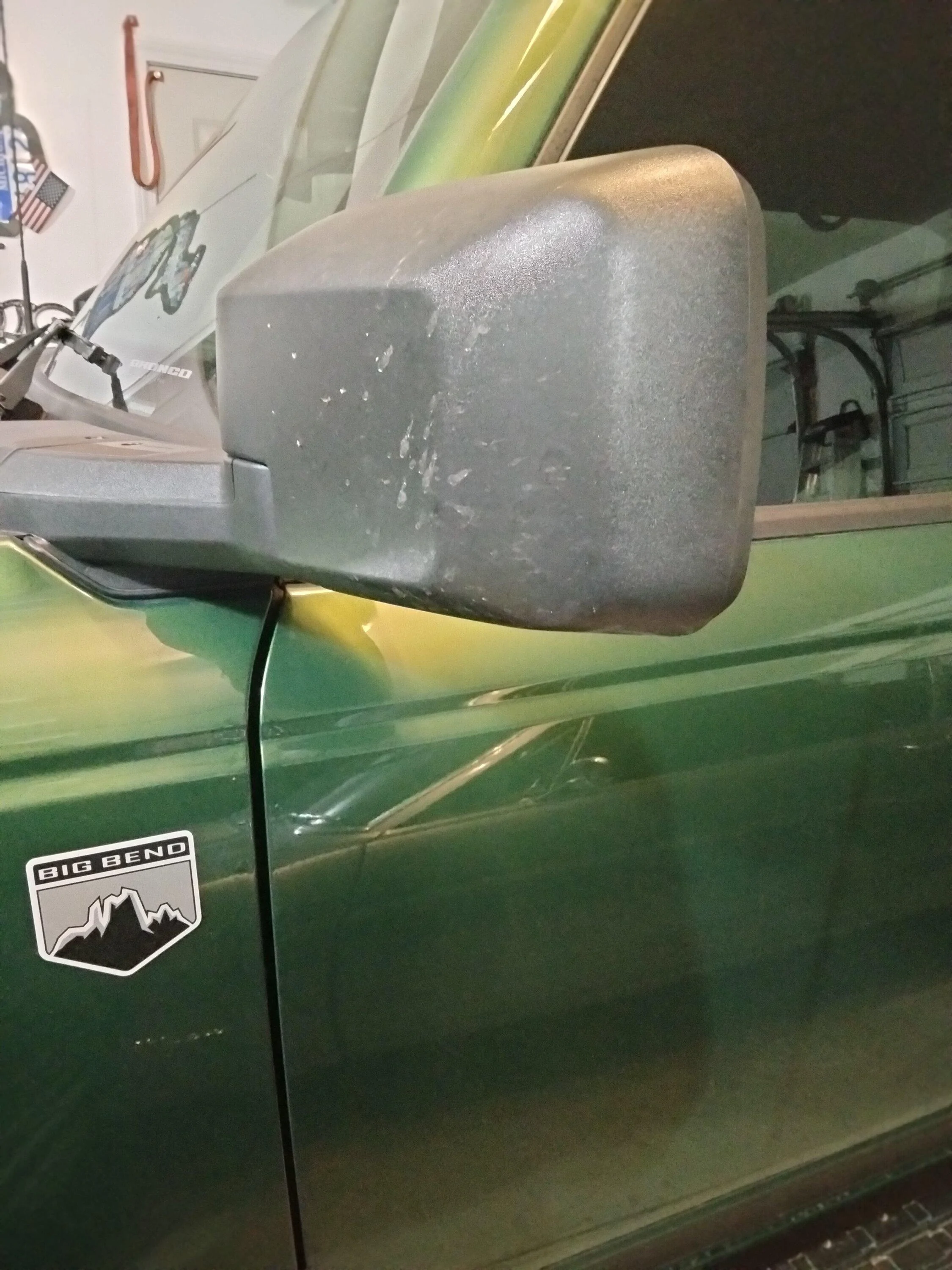 Ford Bronco Redesigned mirror caps with whistle reducing / eliminating strakes -- implemented by Mirror Whistling Fix TSB IMG20220925183058