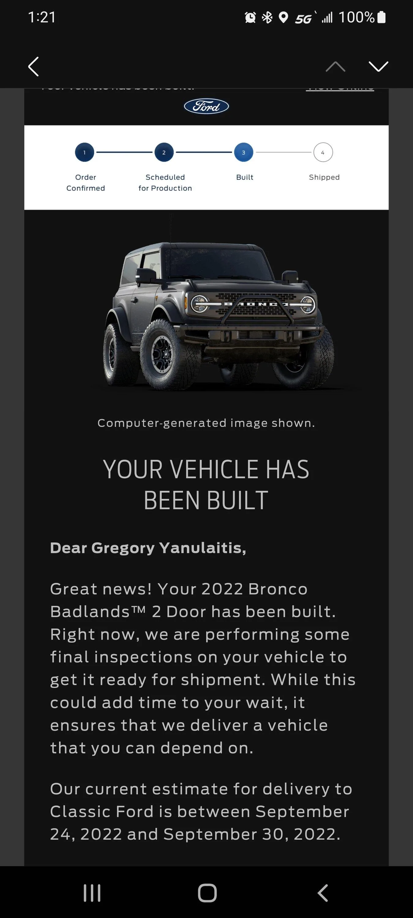 Ford Bronco 9/19/22 Build Week Screenshot_20220926-132134_Email