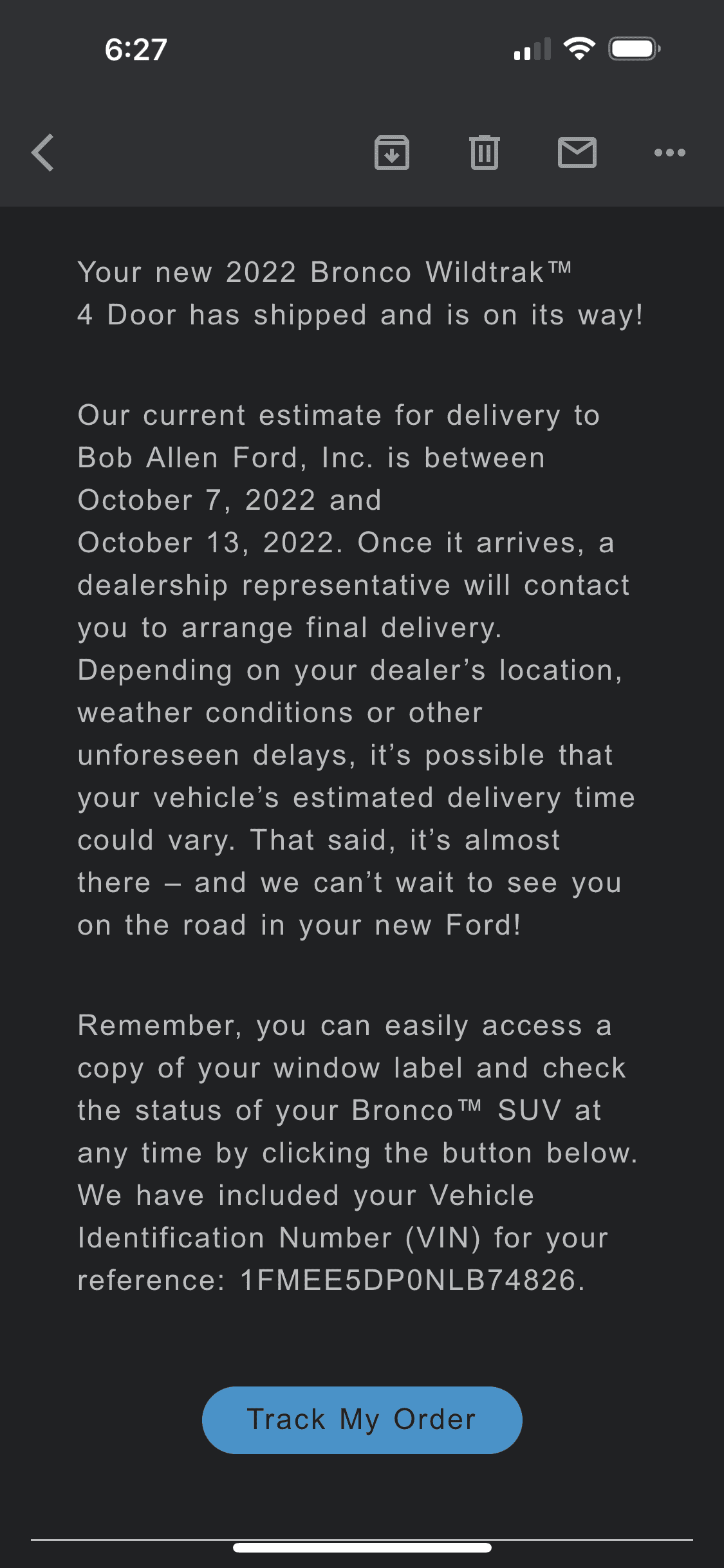 Ford Bronco 9/26/2022 Build Week Thread with Spreadsheet A1973807-EF0A-482E-B858-30B102A6FF20
