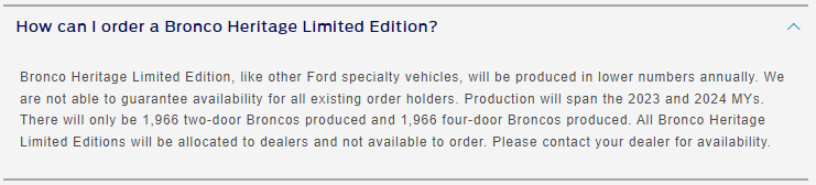 Ford Bronco My Bronco Heritage Limited Edition order confirmed 1664982709745
