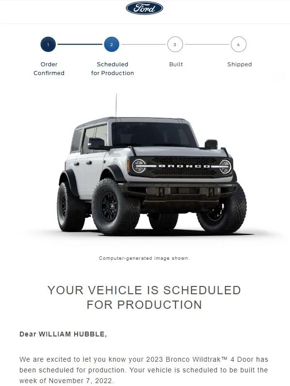Ford Bronco 11/7/22 Build Week w/ Spreadsheet WT
