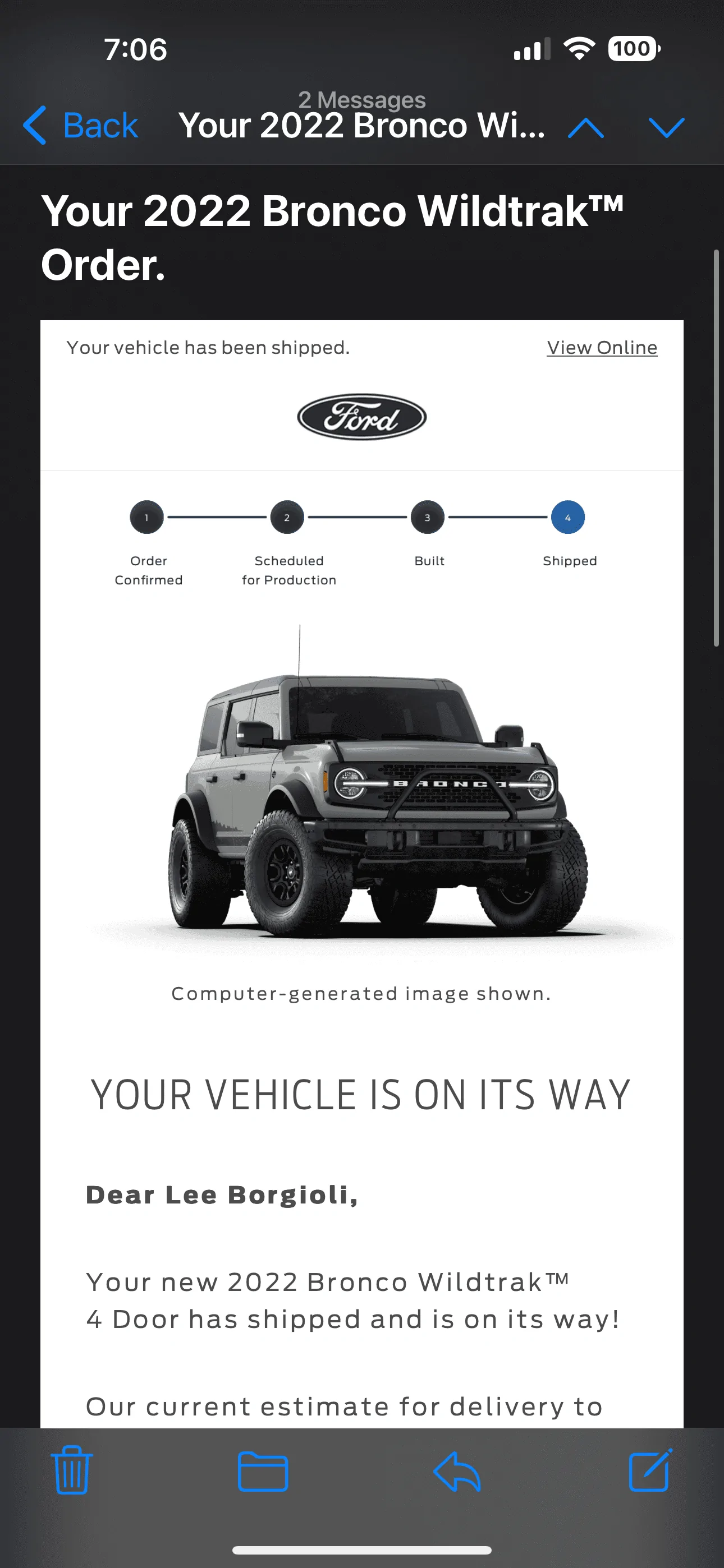 Ford Bronco 9/5/22 Build week group Your 2022 Bronco Wildtrak™ Order 2