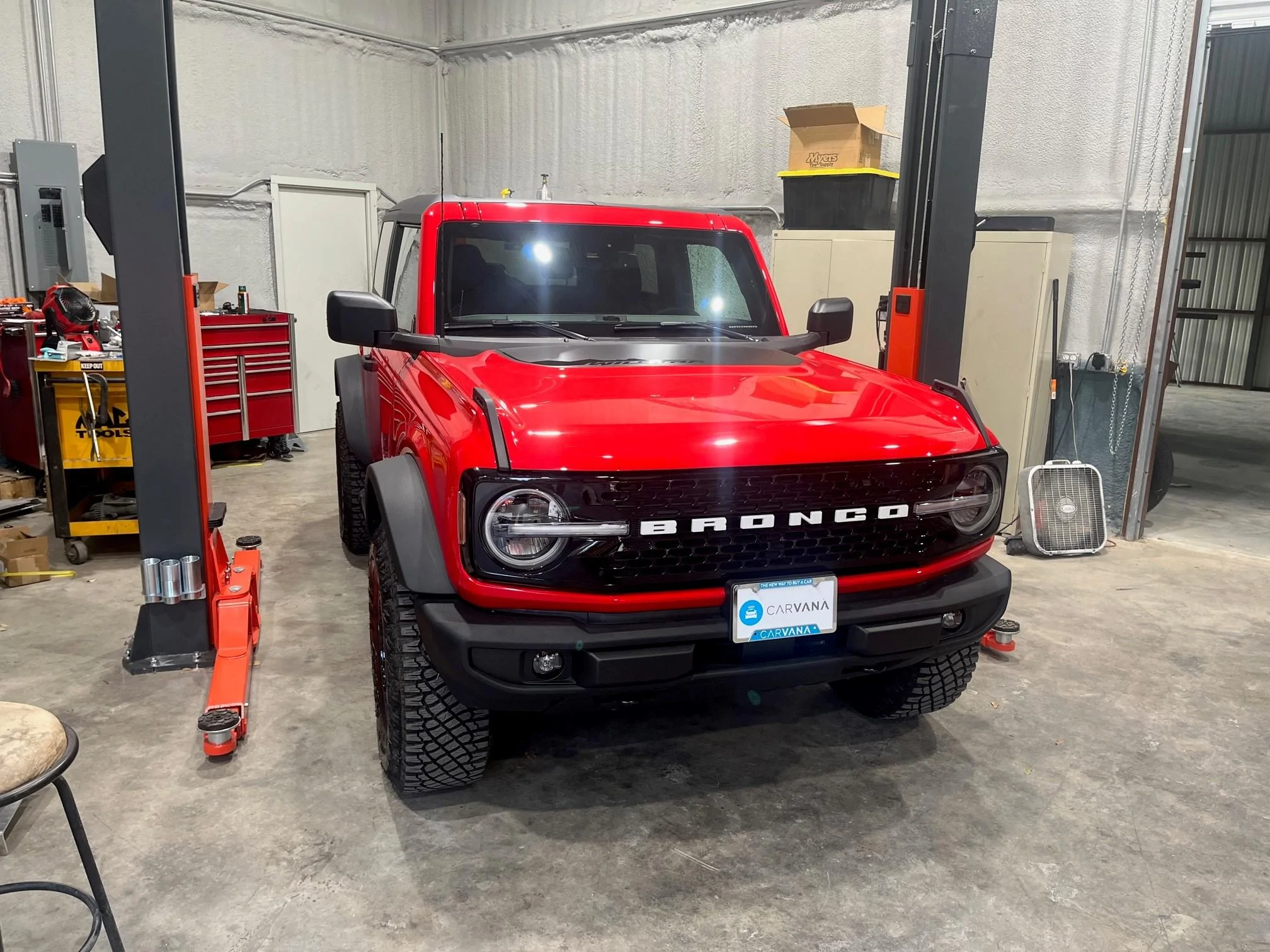 Ford Bronco 2 Door Race red Wildtrak build.  Custom FAB and CNC machining! Garag