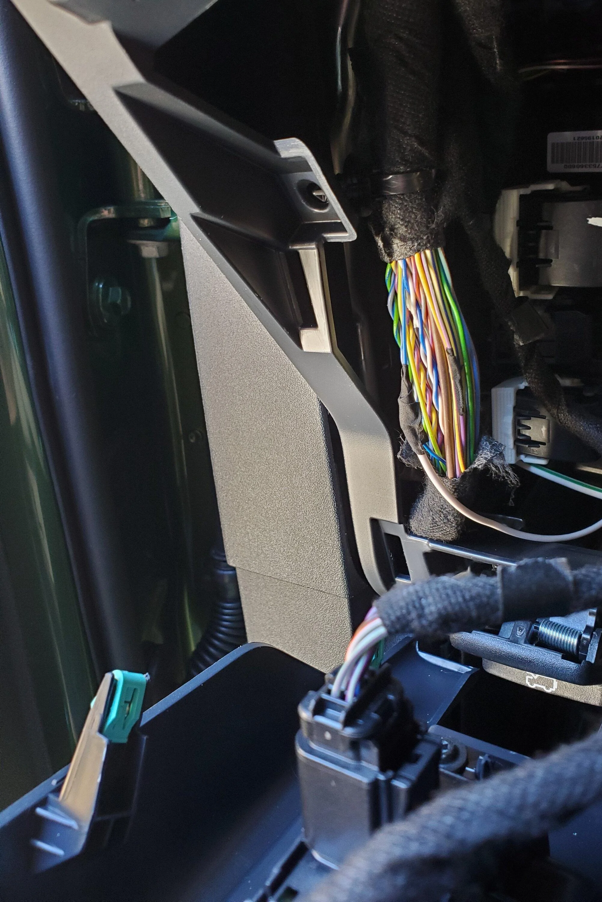 Ford Bronco Accessing driver door wiring harness 20221011_125157