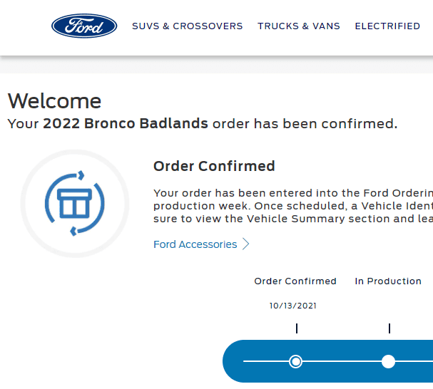 Ford Bronco build week 10/24 order
