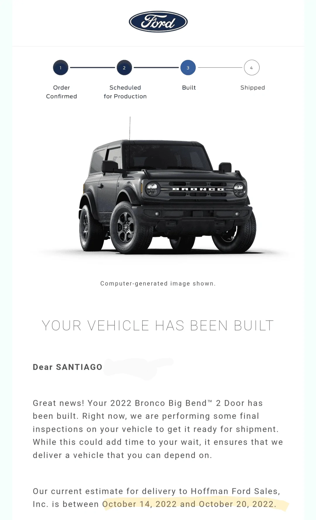 Ford Bronco Build week 10/3/22 Group Screenshot_20221013-091529