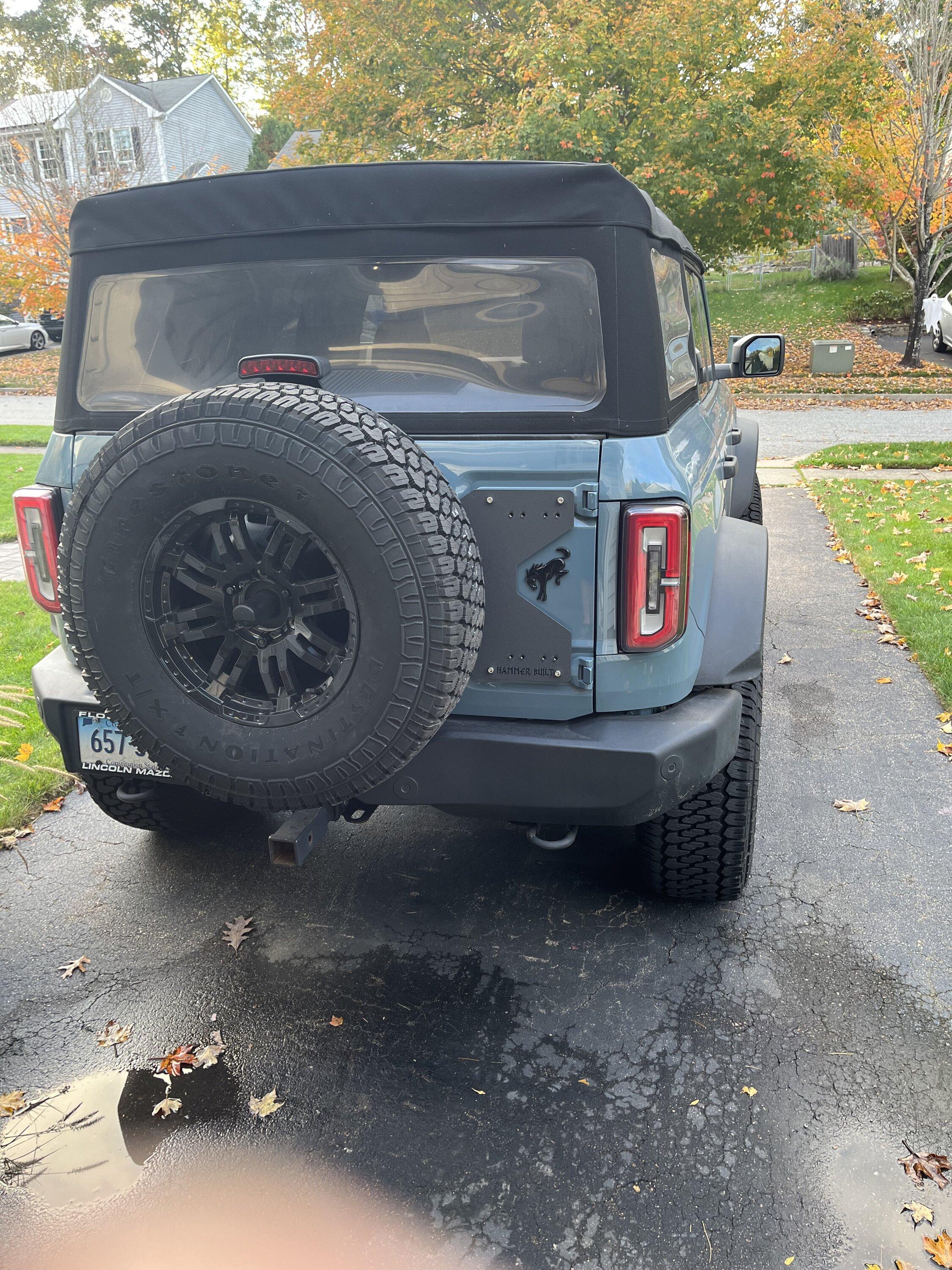 Ford Bronco Raptor Tailgate Hinges installed with Hammerbilt Bracket IMG_5522