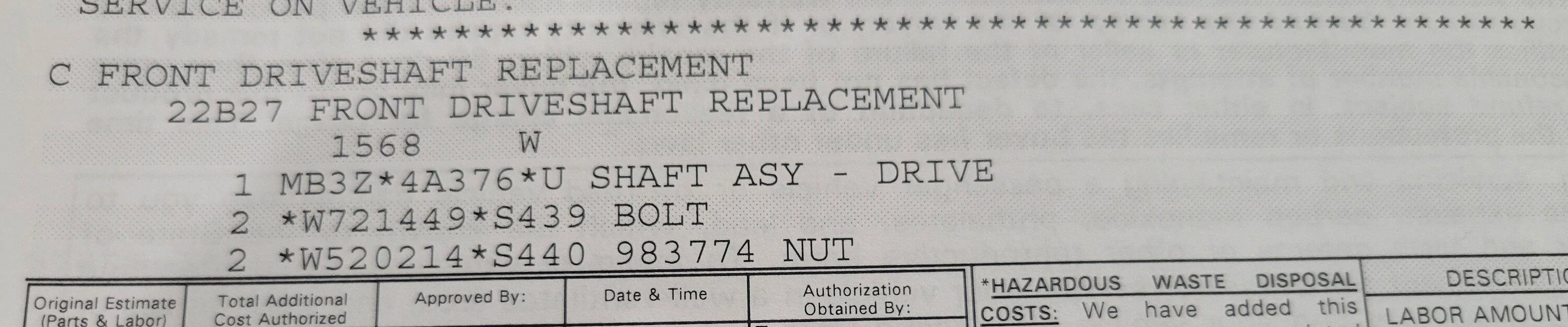 Ford Bronco INCOMING: Driveshaft Recall (Customer Satisfaction Program 22B27) - replacement needed to avoid cracked boot 20221015_121342