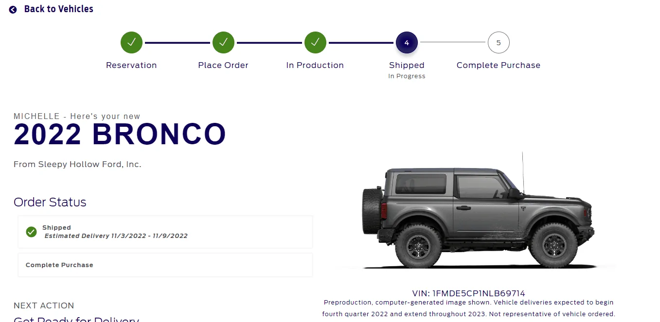Ford Bronco Build week 10/3/22 Group shippedprogress
