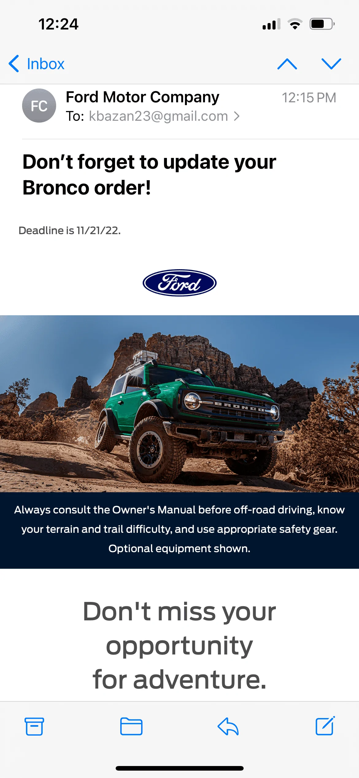 Ford Bronco Ford Motor Company: Update Your Bronco Order Email - Confusing 369BE7B1-3450-4740-8520-91EF4703AB00