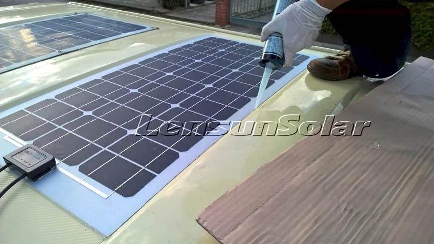 Ford Bronco Off-grid power when overlanding... My install Glue-Lensun-50W-Flexible-solar-panel-on-the-roof-of-car-VW-T4-camping-van-camper-motorhome-ca