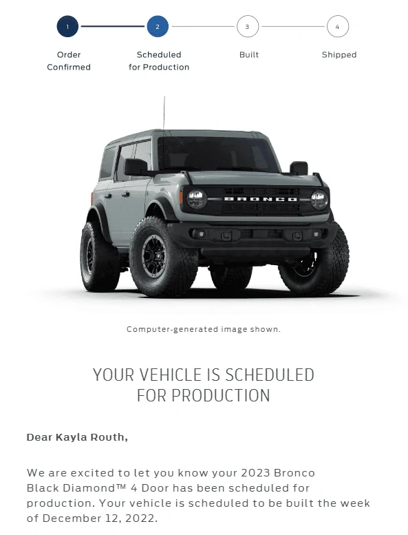 Ford Bronco 12/12/22 Build Week? bronco