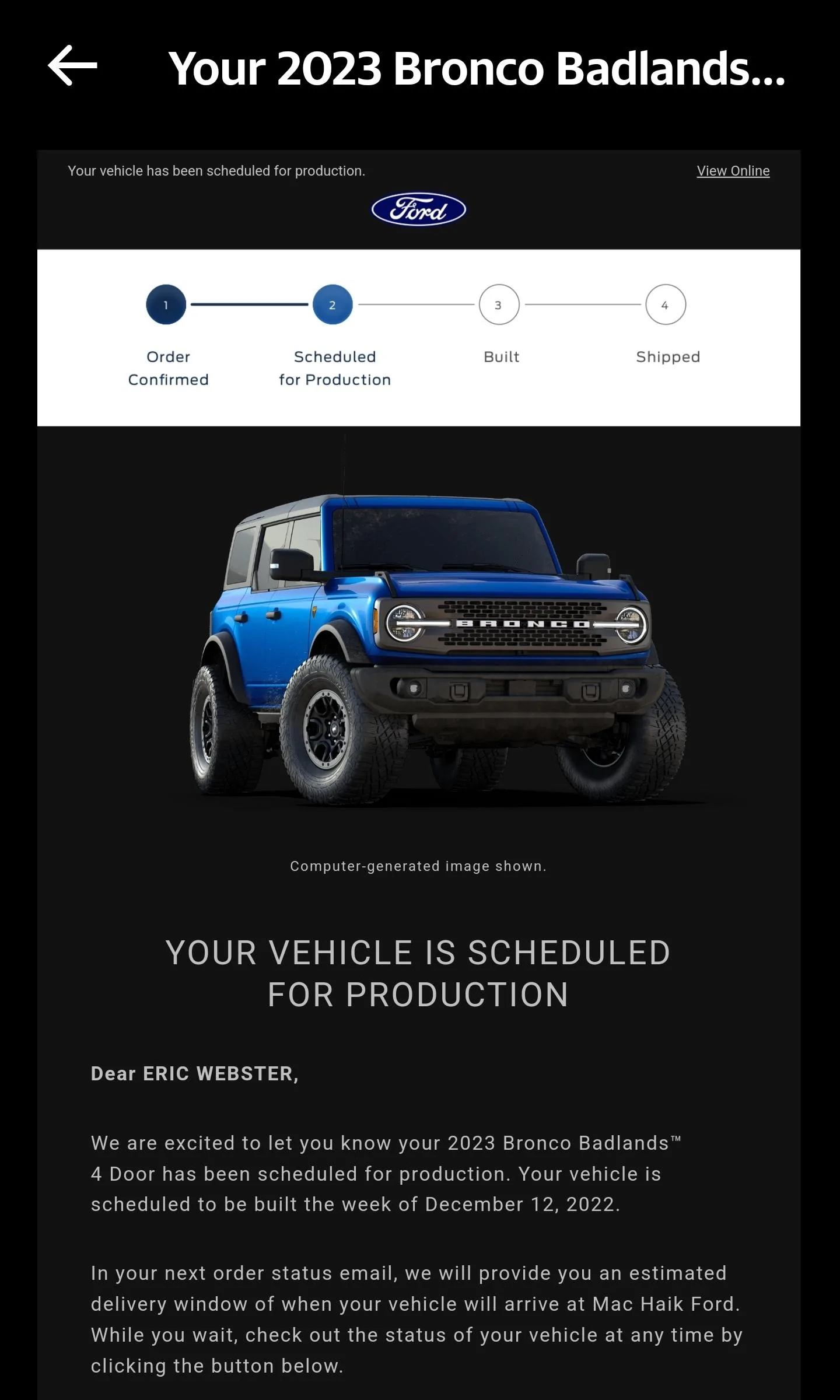 Ford Bronco 12/12/22 Build Week? Screenshot_20221103_131931