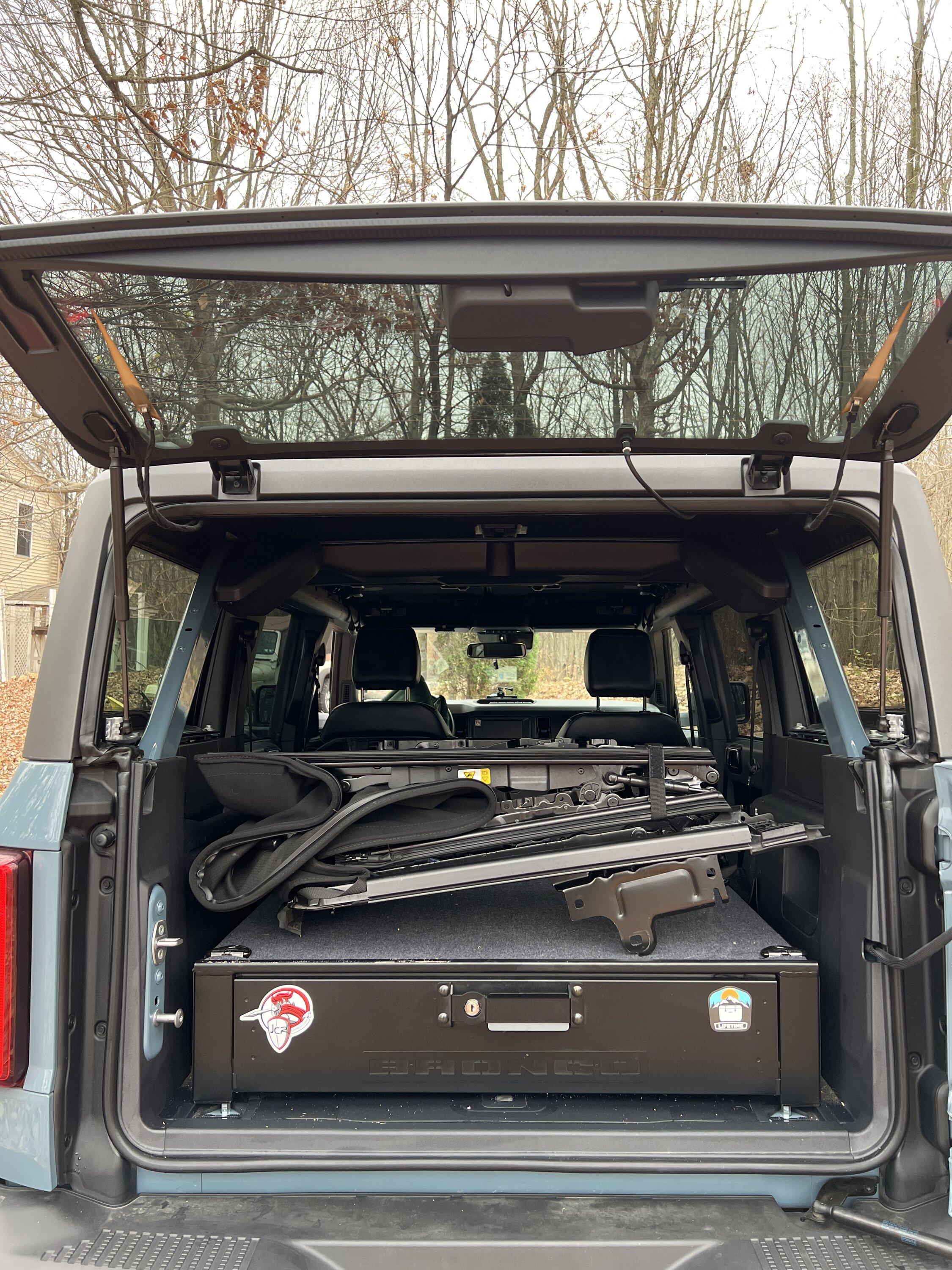 Bronco Raptor Rear Cargo Soft top can fit in the back cargo area, just barely! Photos | Bronco6G ...