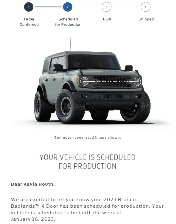Ford Bronco 01/16/2023 Build Week badlands