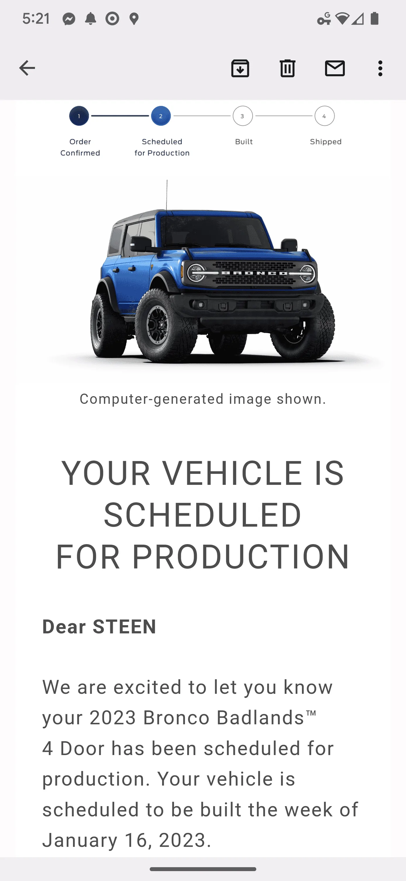 Ford Bronco 📬 Scheduling 11/17 for production weeks through 1/16 [Emails now rolling in!] Screenshot_20221117-172129~2