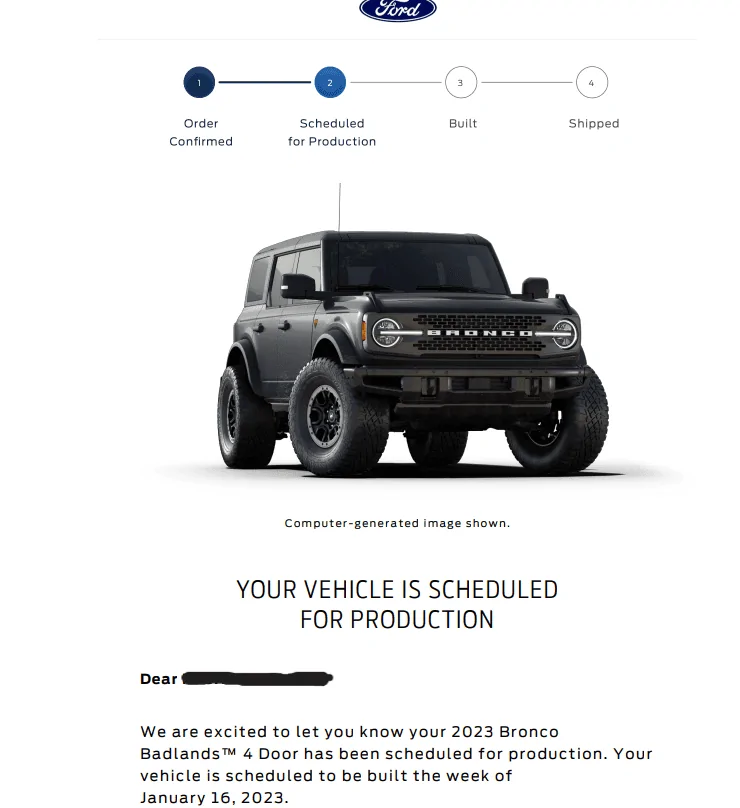Ford Bronco 📬 Scheduling 11/17 for production weeks through 1/16 [Emails now rolling in!] Bronco Build