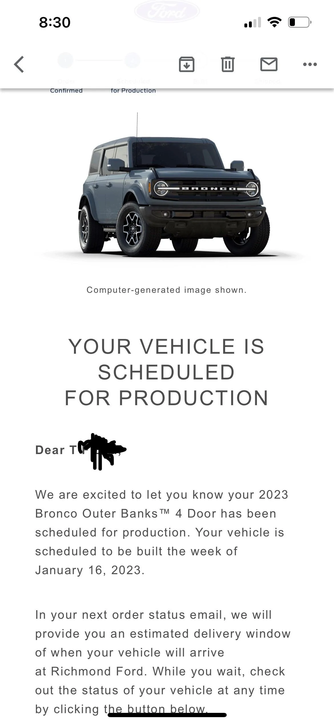 Ford Bronco 📬 Scheduling 11/17 for production weeks through 1/16 [Emails now rolling in!] Bronco Scheduled