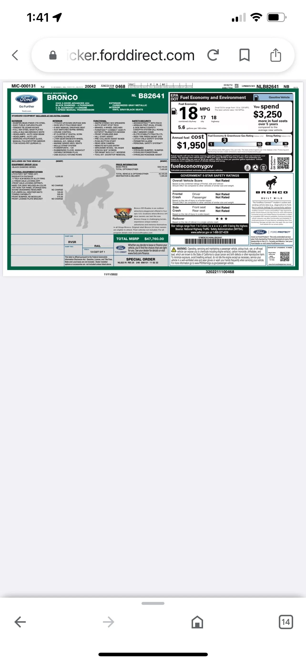 Ford Bronco 11/7/22 Build Week w/ Spreadsheet 52ABDCF8-11DD-4BAD-9F97-4EBE969CC761