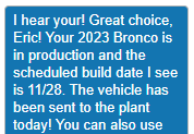 Ford Bronco 11/28/2022 Build Week 1668795254561