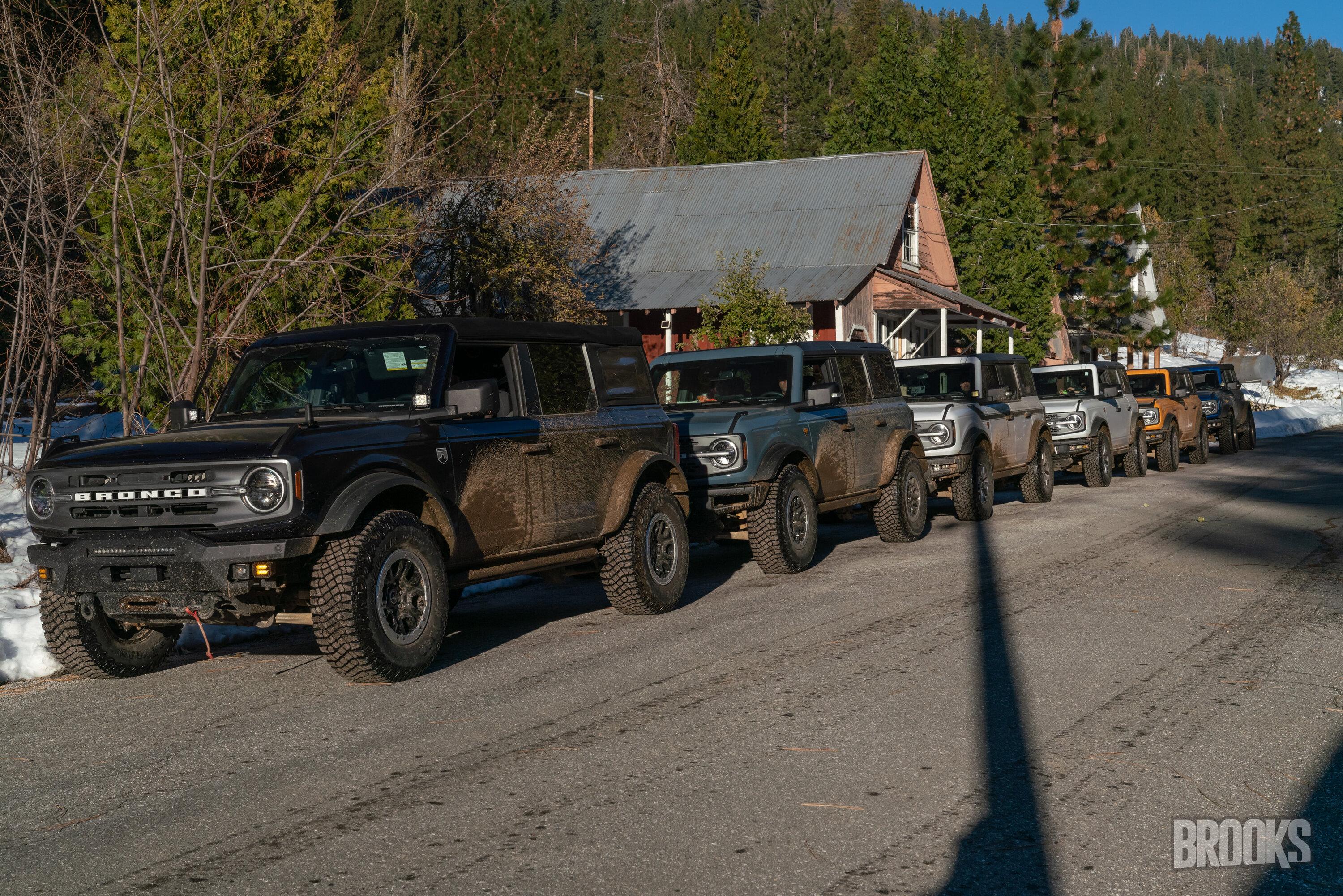 Ford Bronco Northern CA group drive up Poker Flat to Saddleback Mountain - a little detour, but still had fun bronco lineup forest hill