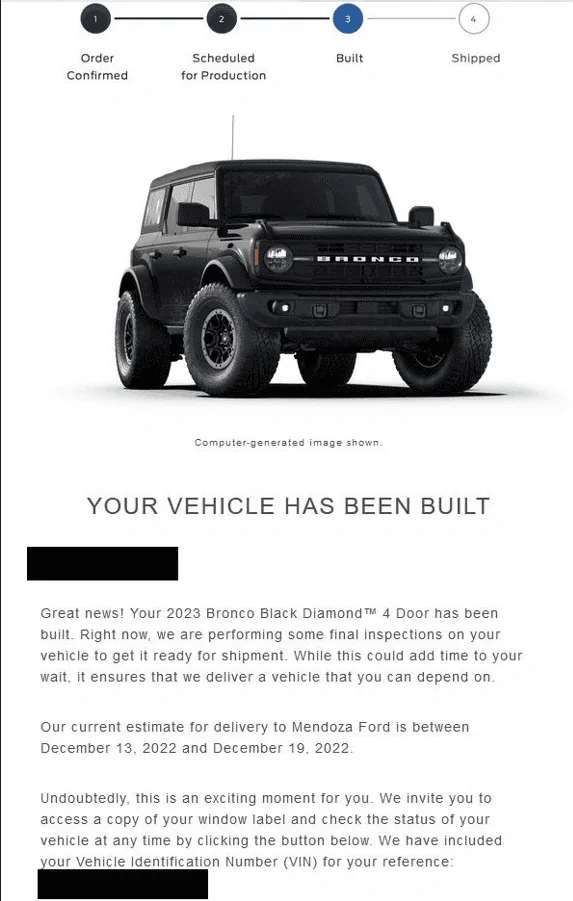 Ford Bronco 11/21/2022 Build Week w/Spreadsheet 1669396603266