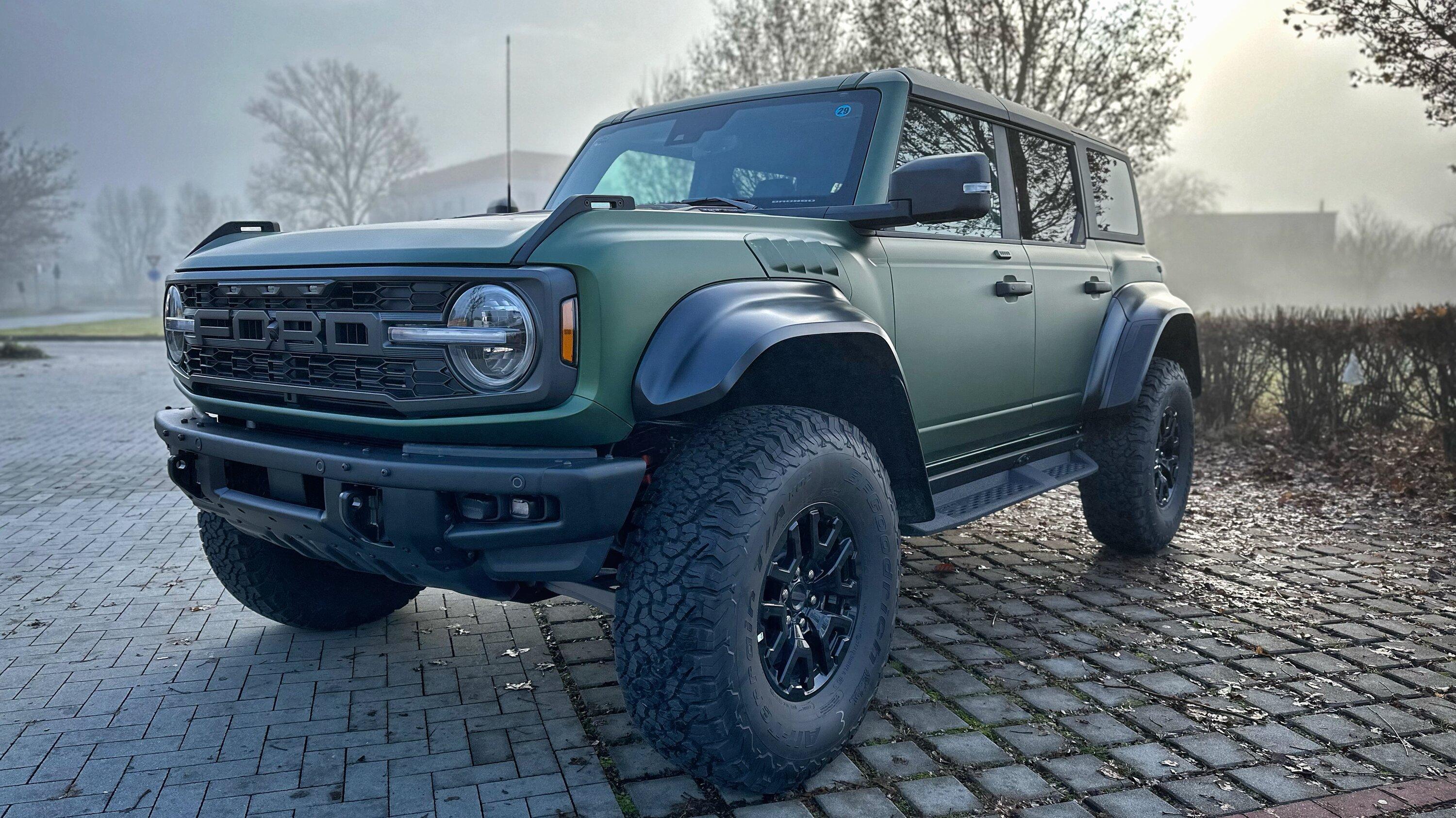 Ford Bronco Eruption Green Bronco Raptor wrapped in satin stealth PPF wrap with black bumper 3ED1DFFC-AFAD-44FC-AEA7-4636AB01EE30