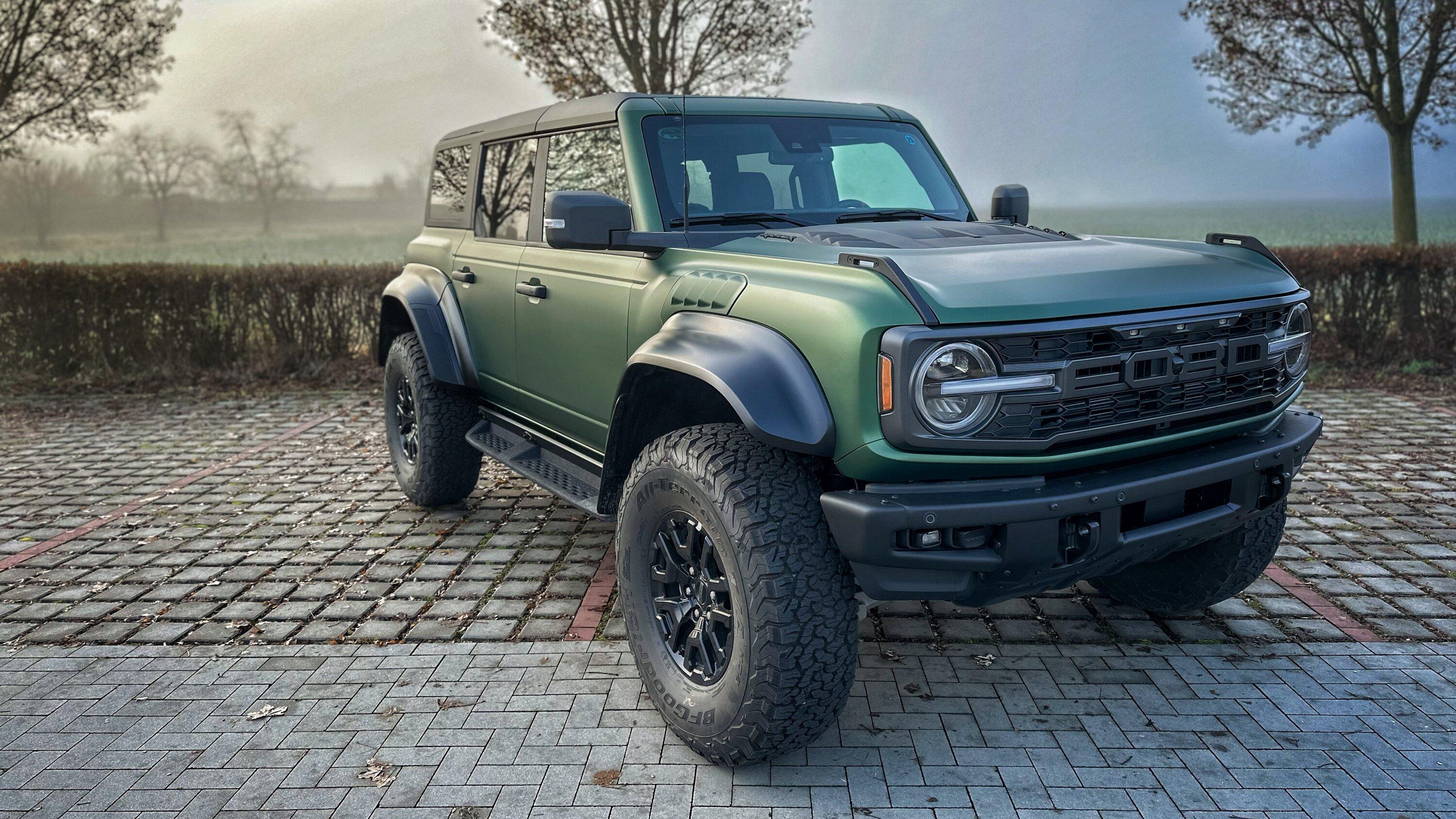 Ford Bronco Eruption Green Bronco Raptor wrapped in satin stealth PPF wrap with black bumper 89DF7A75-E13C-45D5-AEE5-BB2288031FF2
