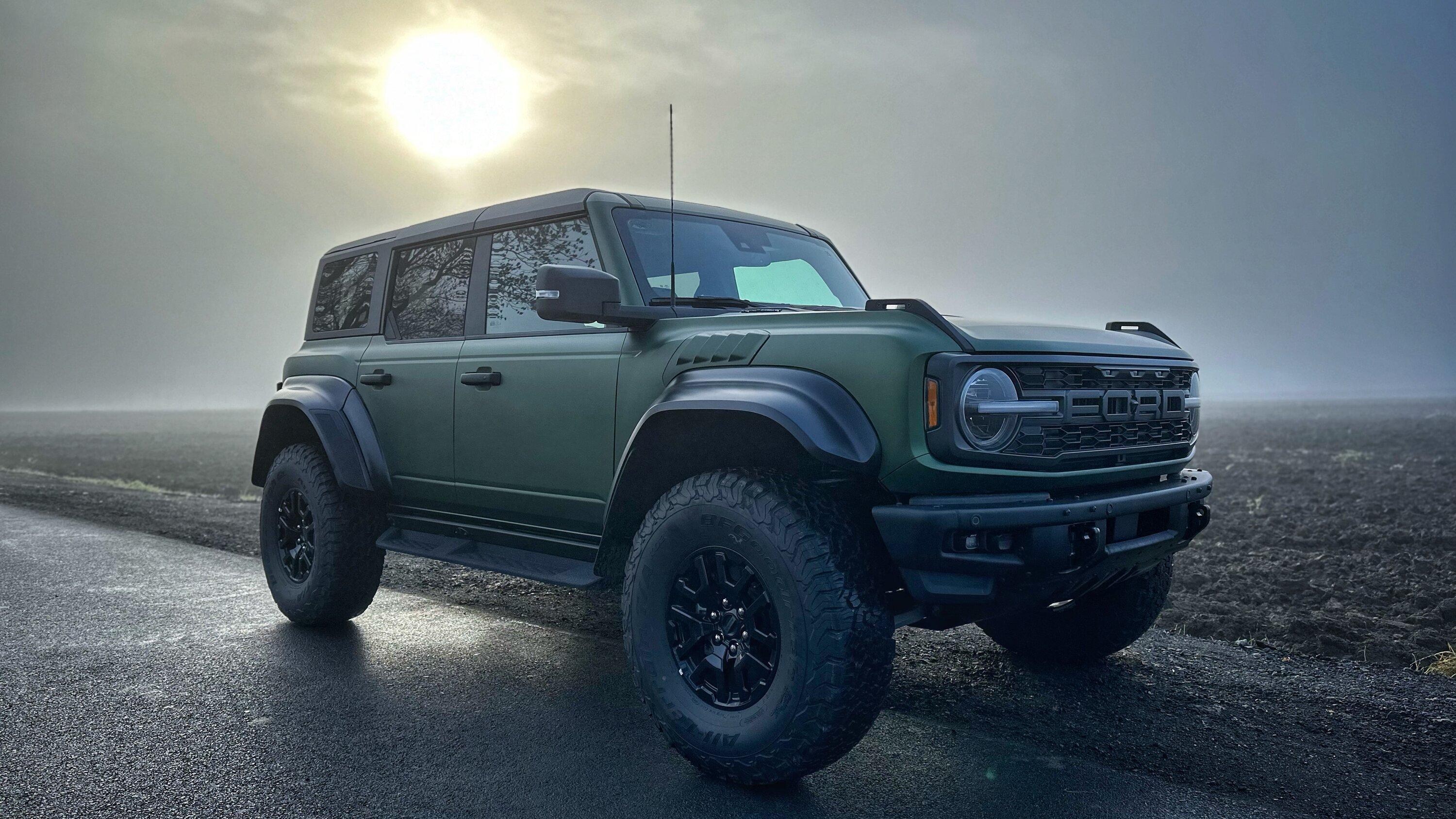 Ford Bronco Eruption Green Bronco Raptor wrapped in satin stealth PPF wrap with black bumper E49829B5-2A5C-4D3F-9C76-55BBA9B8A501