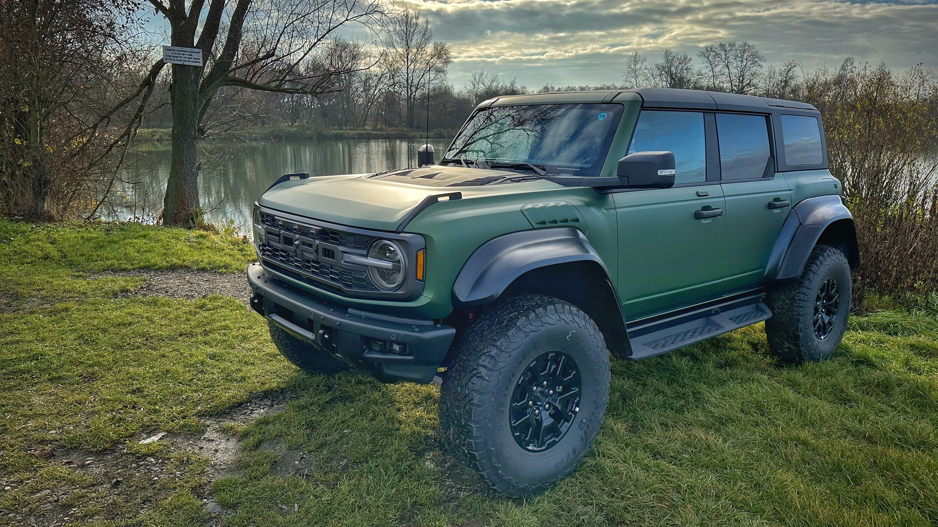 Ford Bronco Eruption Green Bronco Raptor wrapped in satin stealth PPF wrap with black bumper C8D95532-D95D-4409-B43C-AD5072D24CAE