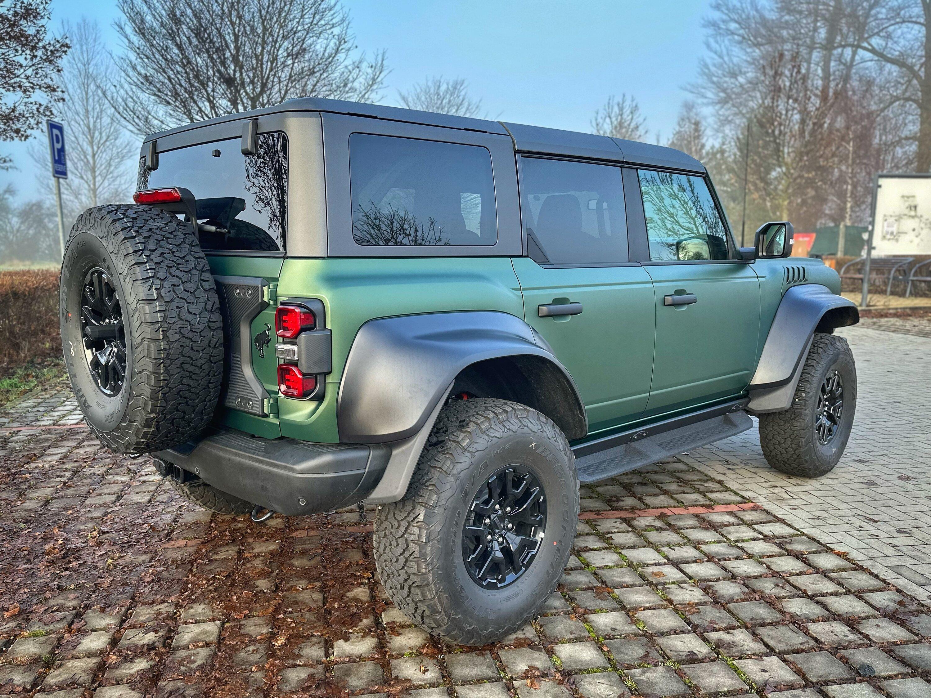 Ford Bronco Eruption Green Bronco Raptor wrapped in satin stealth PPF wrap with black bumper A38D766B-9C6E-4022-B1A1-F22665B03313
