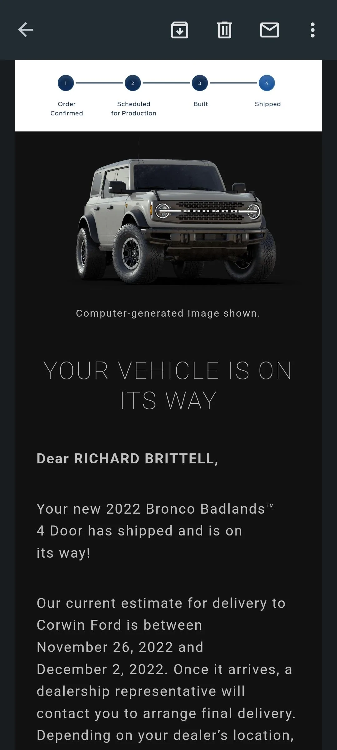 Ford Bronco Unofficial Awaiting Shipping thread. Screenshot_20221129_063214_Gmail