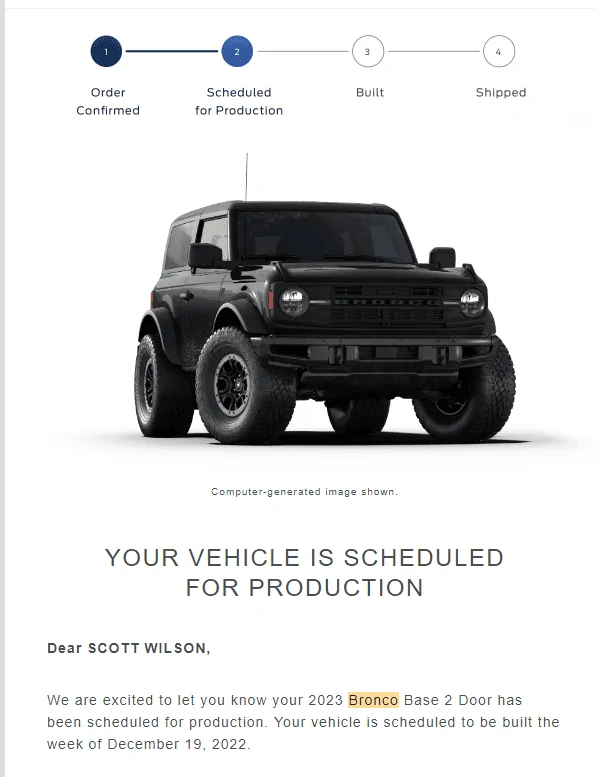 Ford Bronco 12/19/2022 build week group 1669759067566