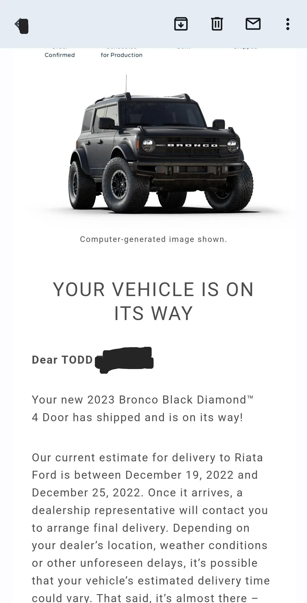 Ford Bronco 11/28/2022 Build Week Screenshot_20221203_070133