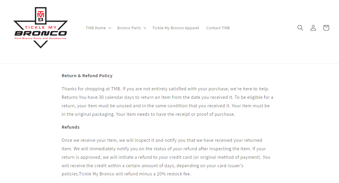 Ford Bronco Tickle My Bronco restocking fee Capture.PNG