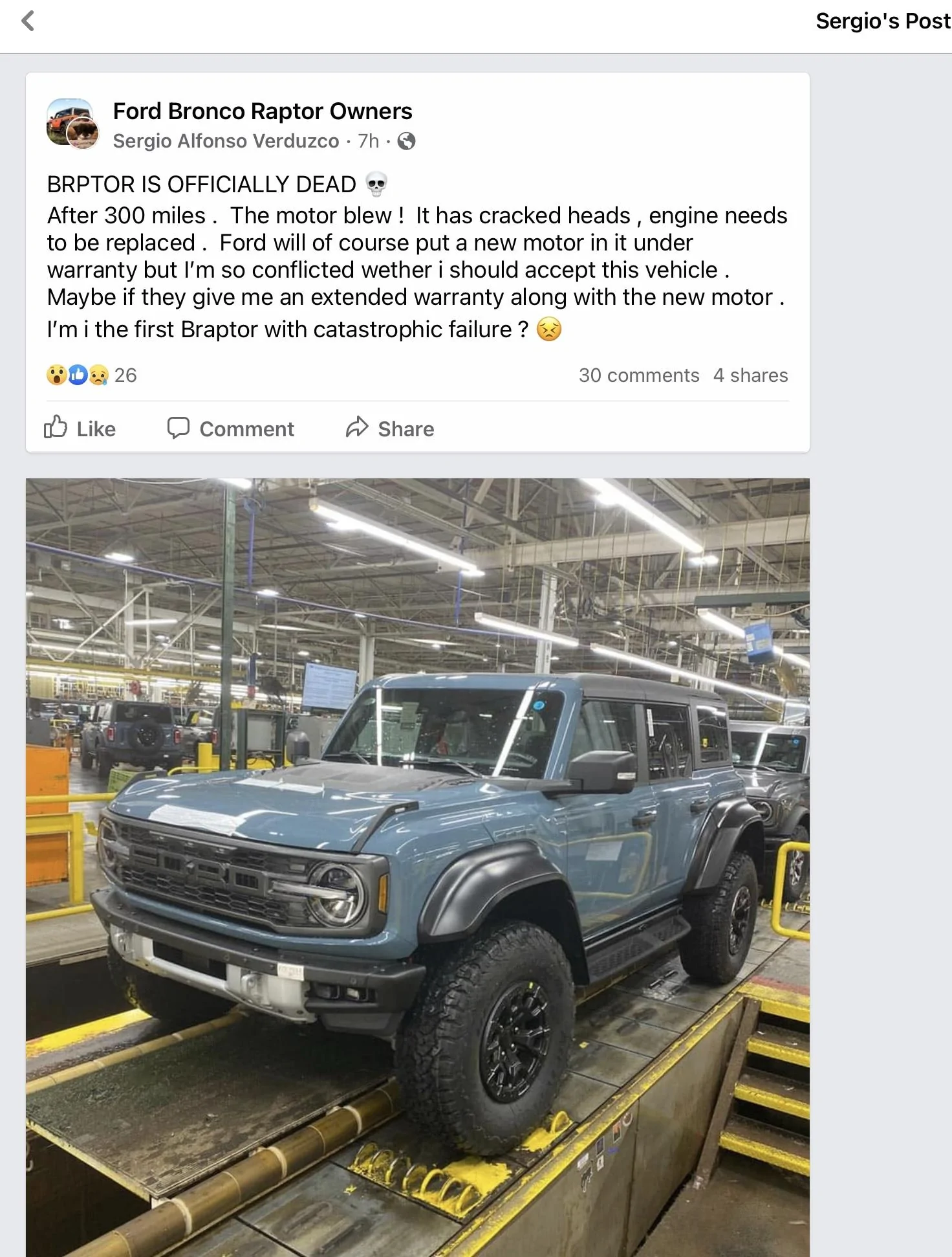 Ford Bronco [UPDATE: Raptor Engine Replaced. Factory defects with cracked heads] - Bronco Raptor 3.0 Engine Blown after 300 miles due to cracked heads failure 3C34CEAD-0C33-41F4-86E0-C4CF85425C9F