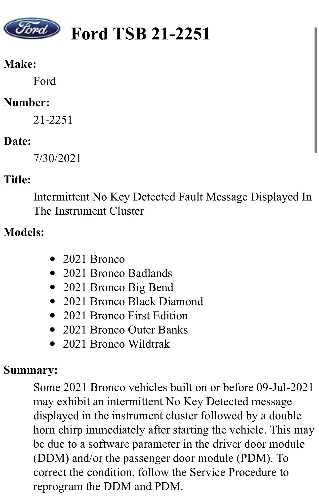 Ford Bronco Key Not Recognized 5E98BB80-688F-4D51-9D15-C7804614E0DD