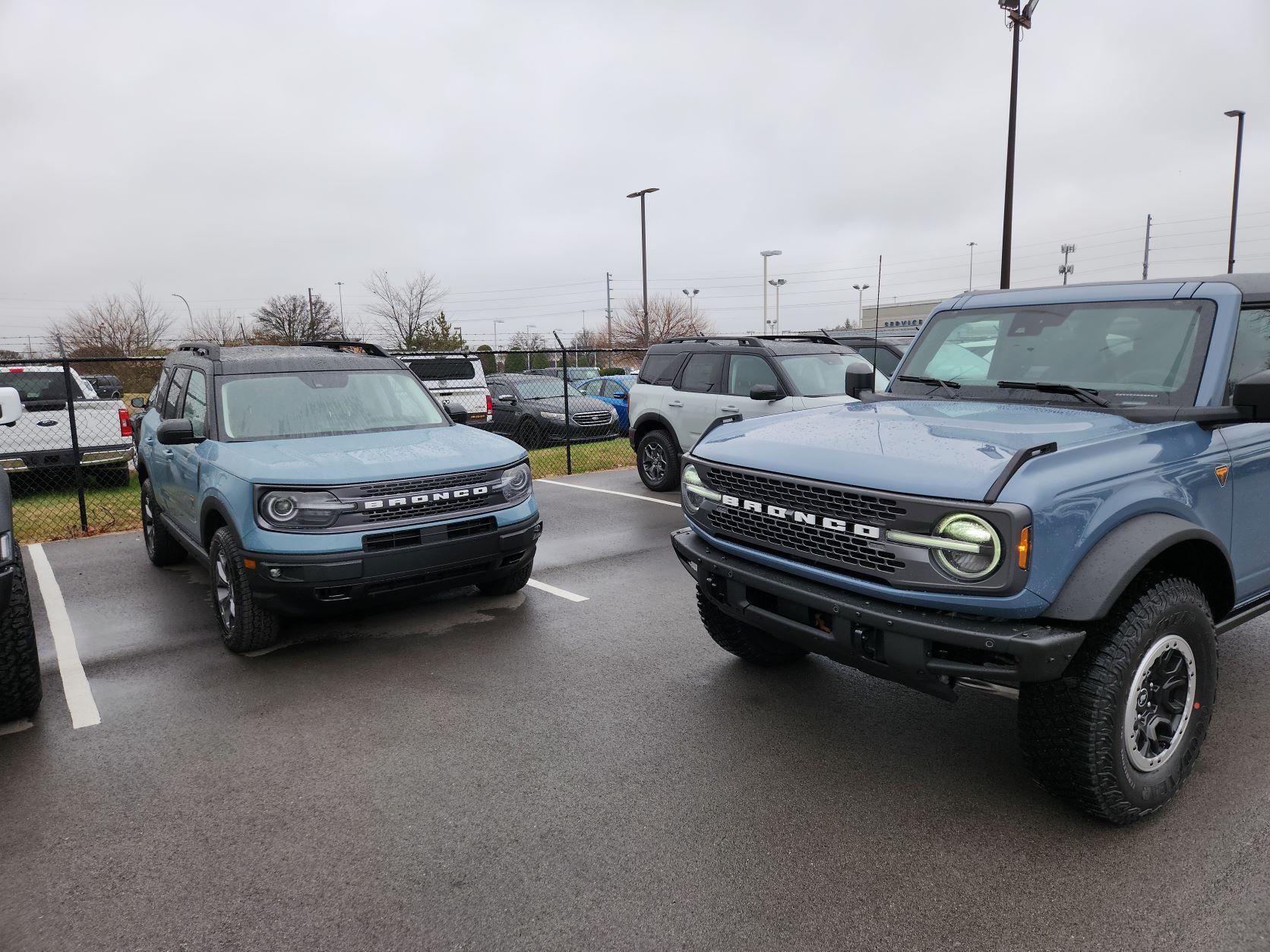 Ford Bronco Azure Gray vs Area 51 colors side-by-side comparison pics + AGM in the sun Full Shot