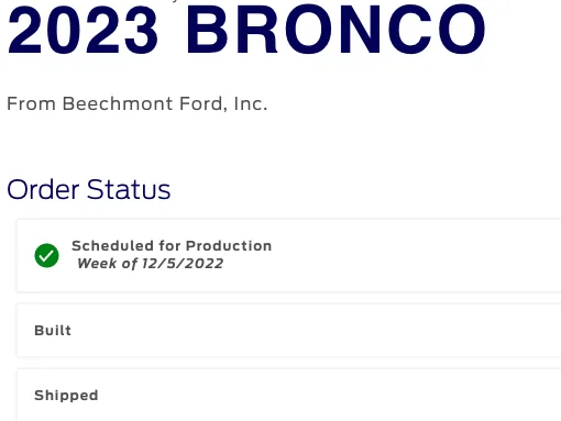 Ford Bronco 12/5/2022 Build week with spreadsheet Screenshot 2022-12-13 at 11.52.07 AM