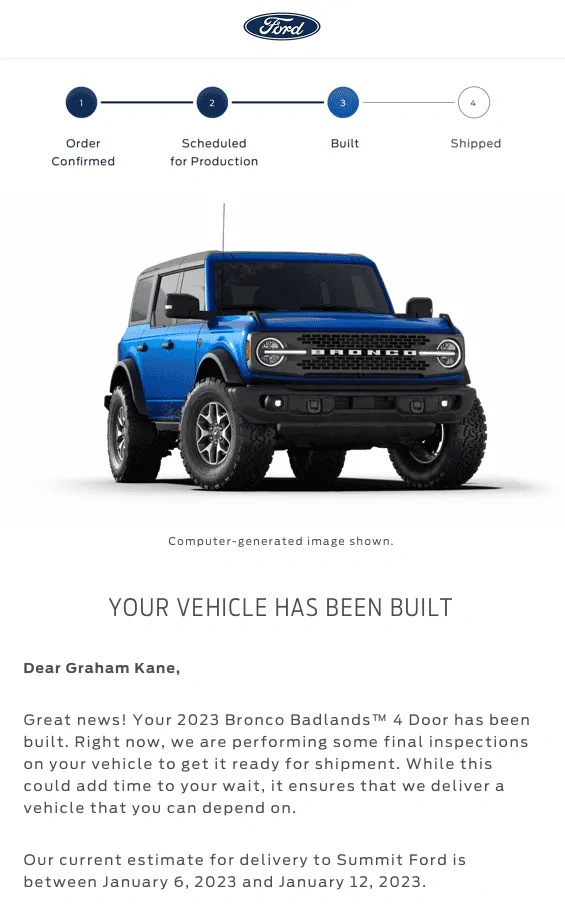 Ford Bronco 12/12/2022 build week with spreadsheet Screenshot 2022-12-19 at 9.18.32 AM
