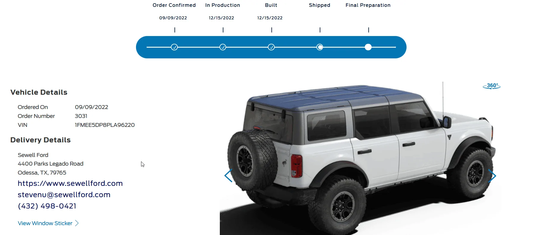 Ford Bronco 12/12/2022 build week with spreadsheet Bronco Order